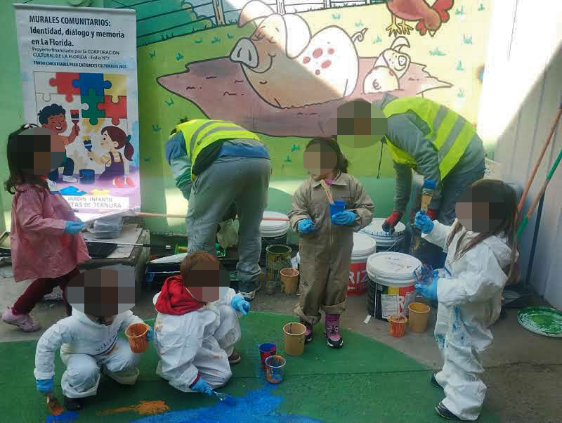 Taller de muralismo comunitario en Jardín Infantil Miguitas de Ternura, Villa Los Quillayes, La Florida