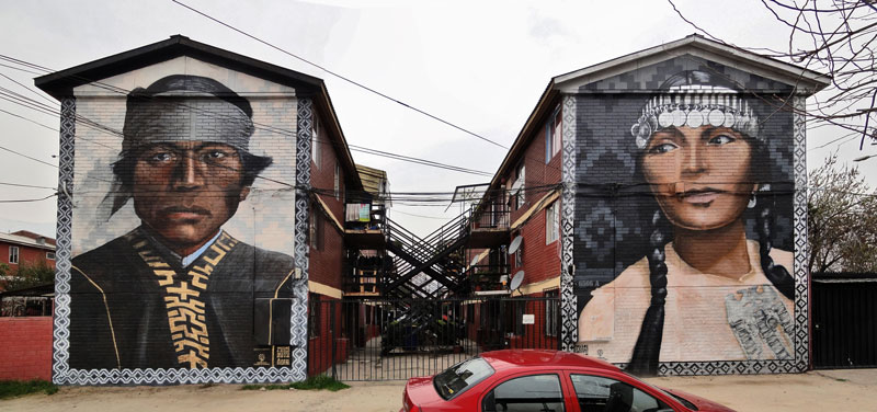 Musoe a Cielo Abierto 1 - Mapuches (2018), díptico mural