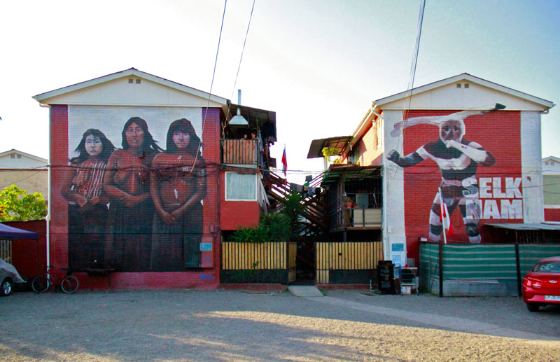 Musoe a Cielo Abierto 4 - Selk'nam (2021), díptico mural