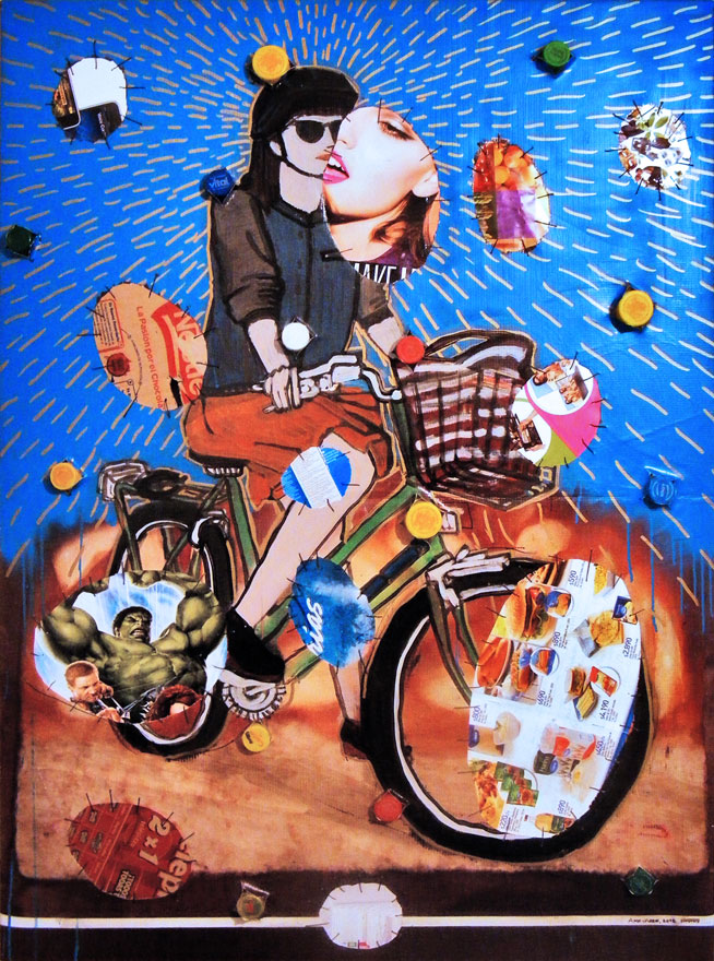 Pinturas Infectadas - Producción: mujer en bicicleta, 90 x 70 cm, 2009