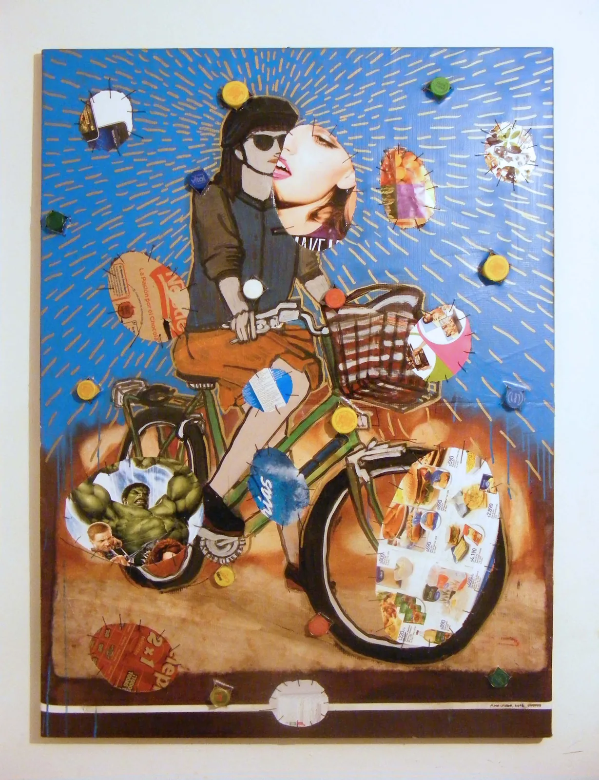Pintura infectada Mujer en Bici